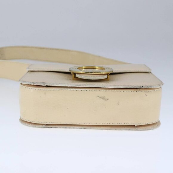 CELINE Circle Shoulder Bag Leather Beige Gold Auth 102742 - Picture 5 of 15